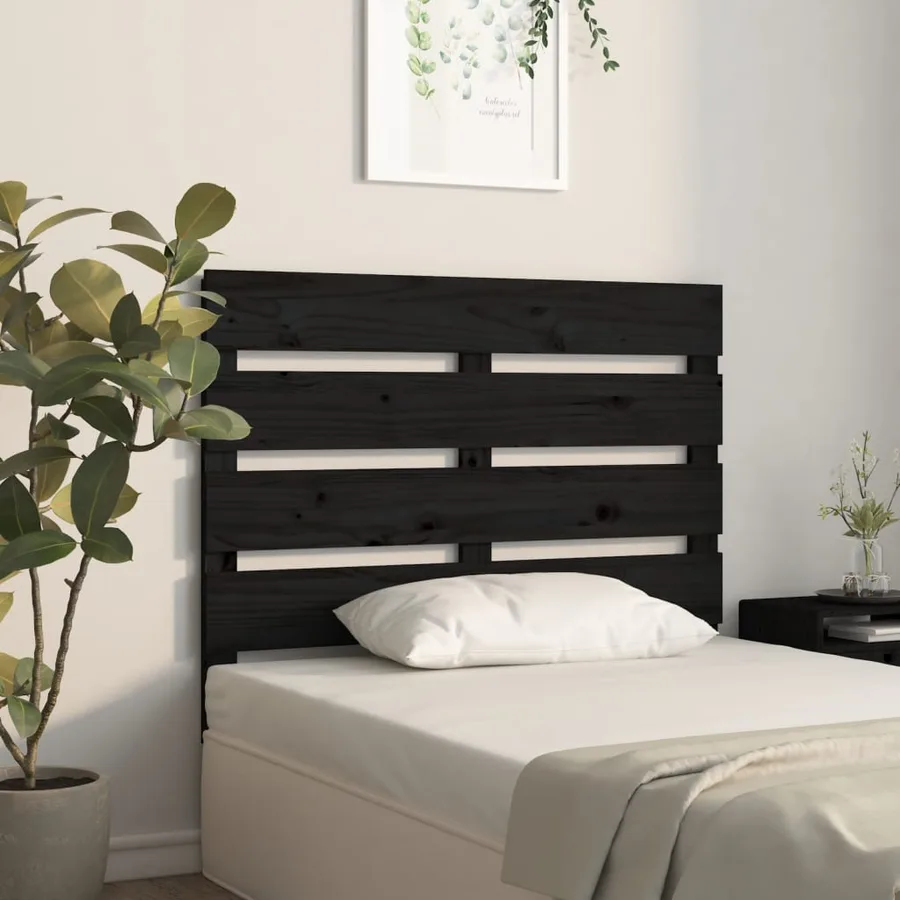 Tête de lit Noir 100x3x80 cm Bois massif de pin - 3
