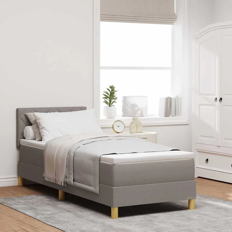 Lit à ressorts avec coussin Taupe 80 x 200 cm tissu