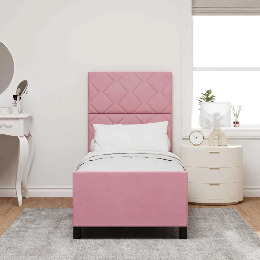 Lit à ressorts avec tête de lit Rose 80 x 200 cm Velours - 3