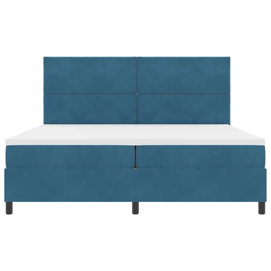 Lit à ressorts avec tête de lit Bleu foncé 200 x 200 cm Velours - 7