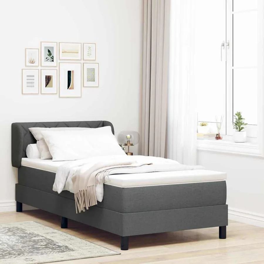 Lit à ressorts avec tête de lit Gris foncé 90 x 190 cm tissu