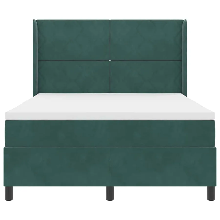 Lit à ressorts avec tête de lit Vert foncé 140 x 190 cm Velours - 7