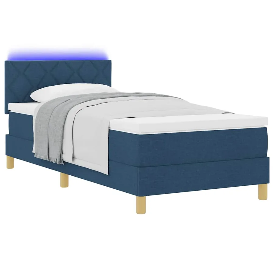 Lit à ressort LED avec coussin Bleu 90 x 190 cm tissu - 3