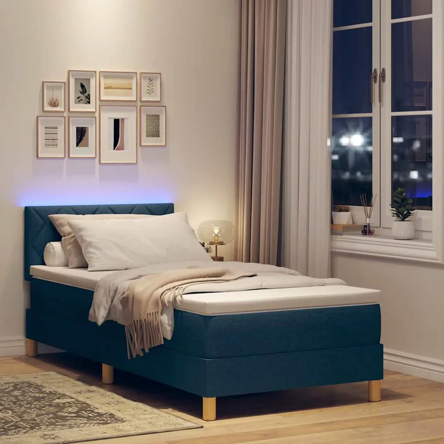 Lit à ressort LED avec coussin Bleu 90 x 190 cm tissu - 5