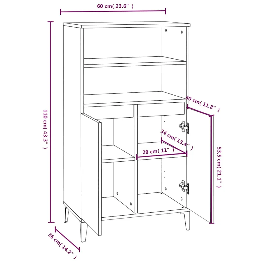 Buffet haut Chêne fumé 60x36x110 cm Bois d'ingénierie - 9