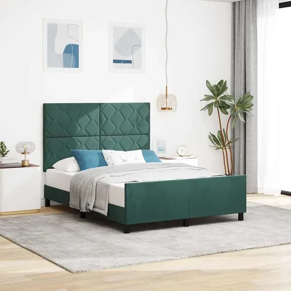 Lit à ressorts avec tête de lit Vert foncé 140 x 200 cm Velours