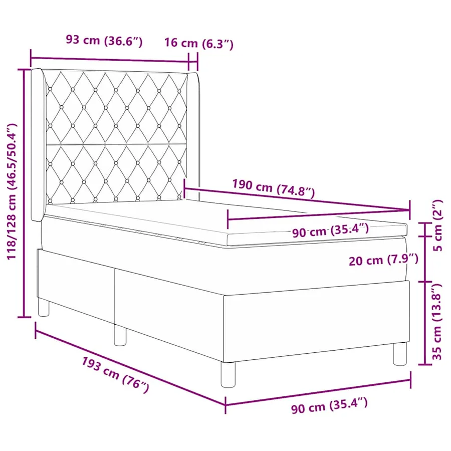 Lit à ressorts avec matelas Rose 90 x 190 cm Velours - 11