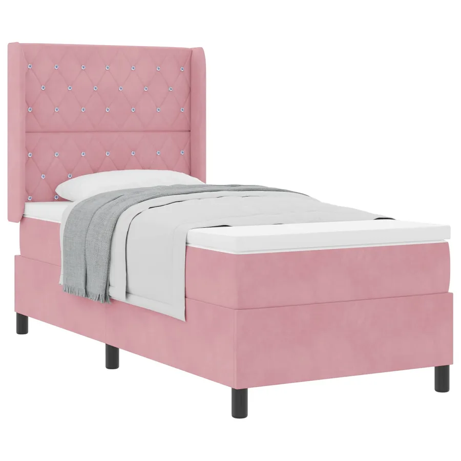 Lit à ressorts avec matelas Rose 90 x 190 cm Velours - 2