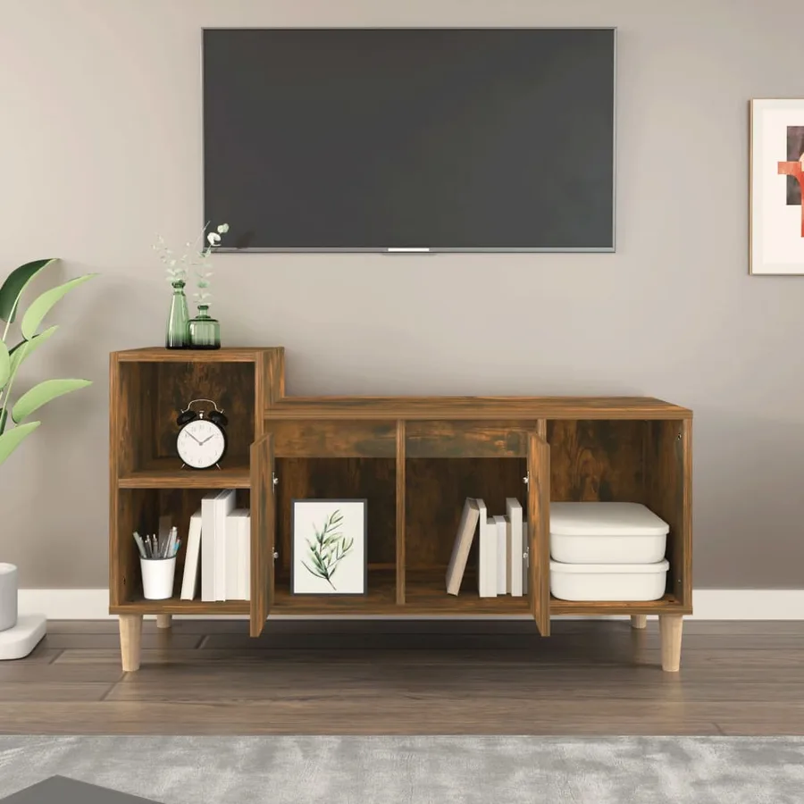Meuble TV Chêne fumé 100x35x55 cm Bois d'ingénierie - 3