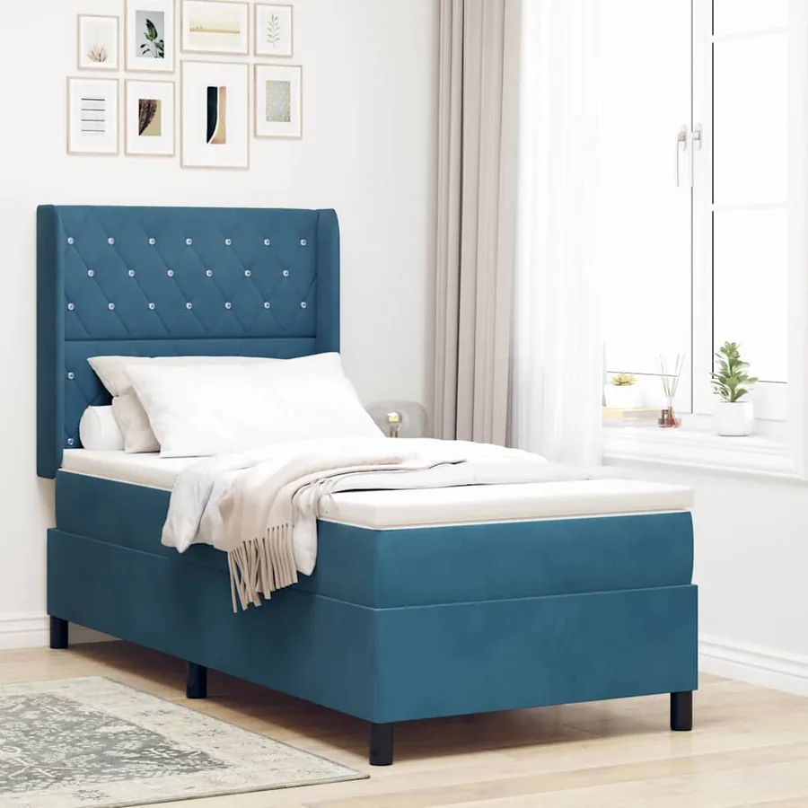 Lit à ressorts avec matelas avec LED Bleu 90 x 200 cm Velours