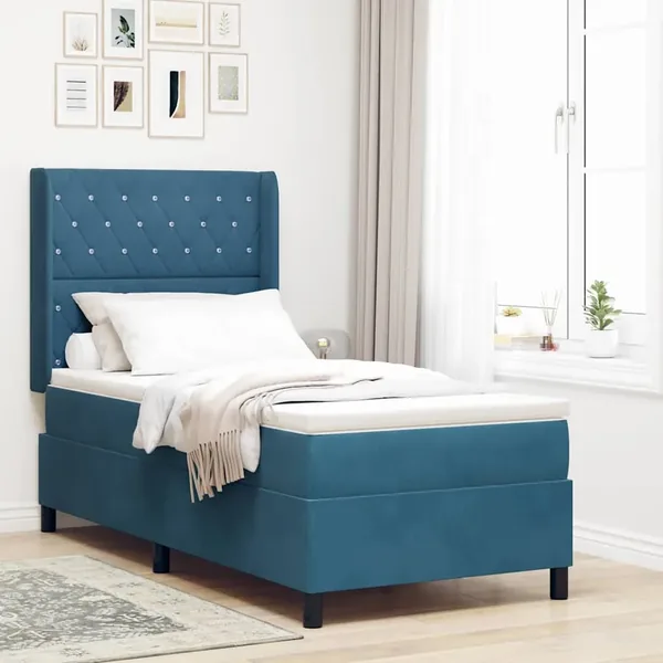 Lit à ressorts avec matelas avec LED Bleu 90 x 200 cm Velours