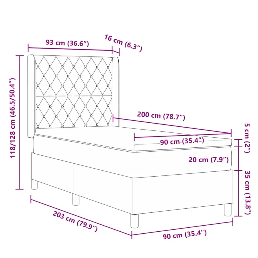 Lit à ressorts avec matelas avec LED Bleu 90 x 200 cm Velours - 14