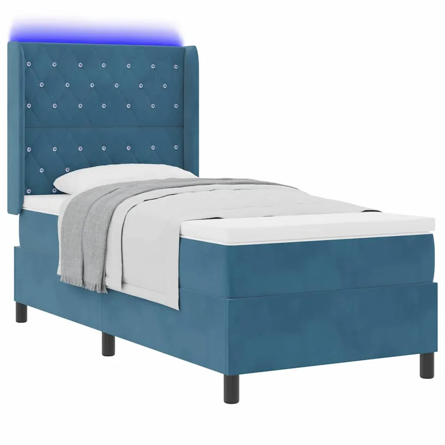 Lit à ressorts avec matelas avec LED Bleu 90 x 200 cm Velours - 3