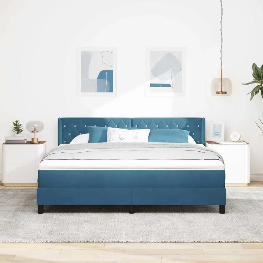 Lit à ressorts avec tête de lit Bleu foncé 200 x 180 cm Velours - 3