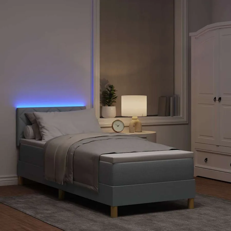 Lit à ressort LED avec bandes LED Gris clair 80 x 200 cm tissu - 5