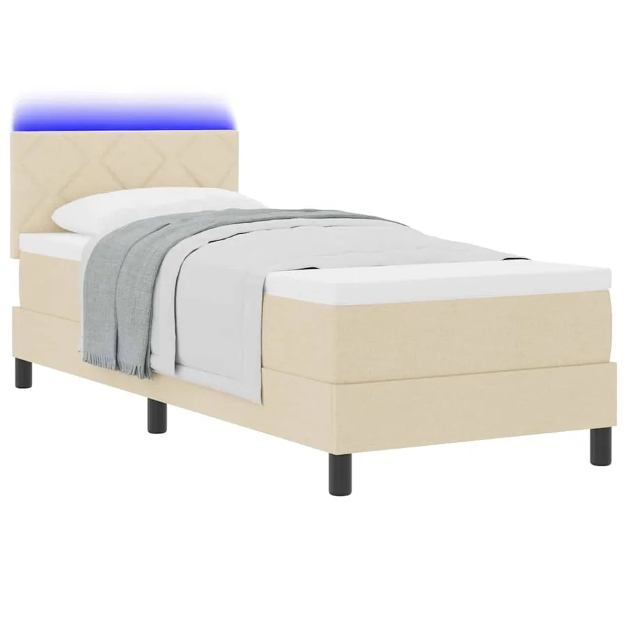 Lit à ressorts avec bandes LED Crème 80 x 200 cm tissu - 3