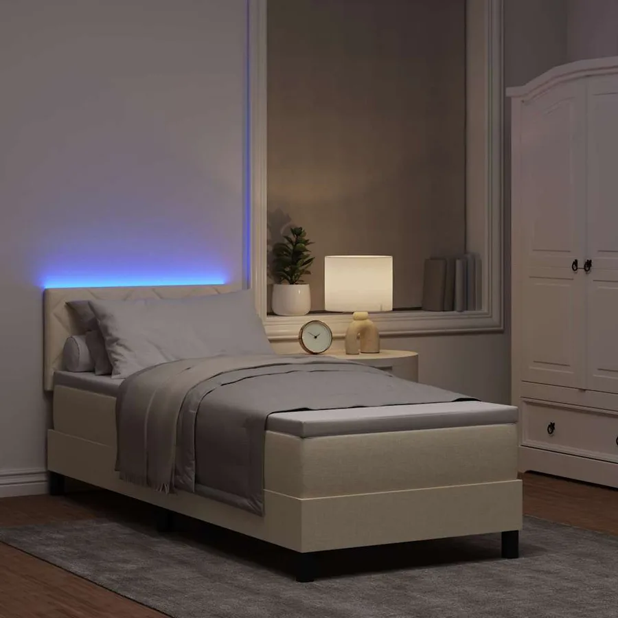 Lit à ressorts avec bandes LED Crème 80 x 200 cm tissu - 5