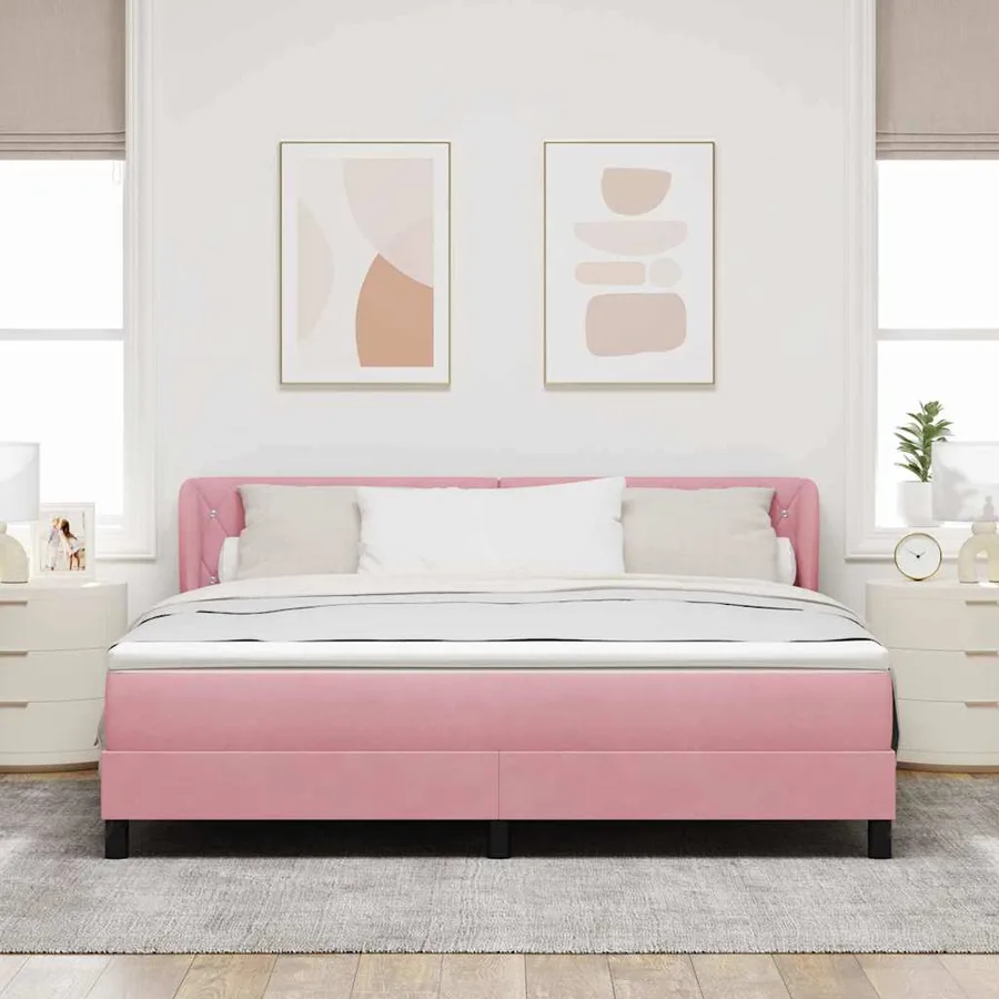 Lit à ressorts avec tête de lit Rose 180 x 200 cm Velours - 3