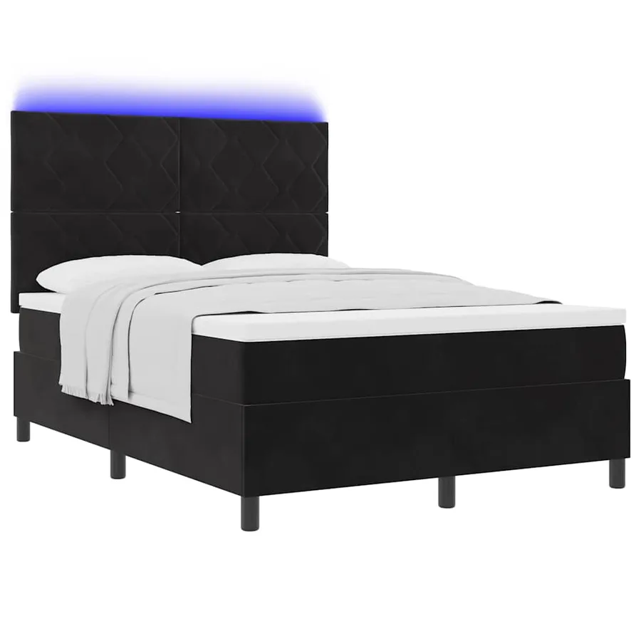 Lit à ressort LED avec tête de lit Noir 140 x 190 cm Velours - 3