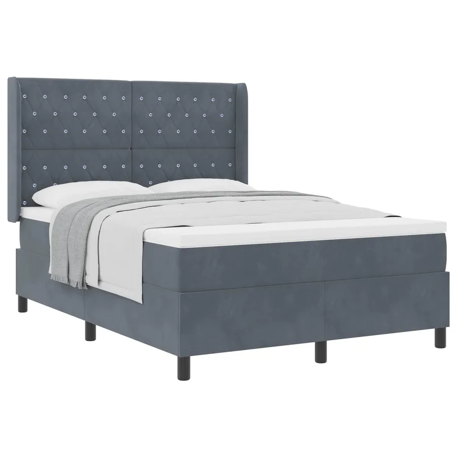 Lit à ressorts avec matelas Gris foncé 160 x 200 cm Velours - 2