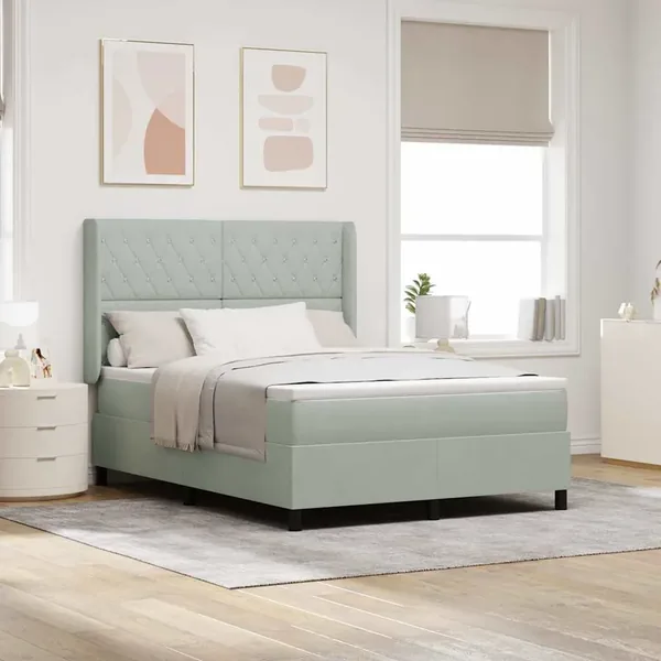 Lit à ressorts avec matelas Gris clair 140 x 200 cm Velours