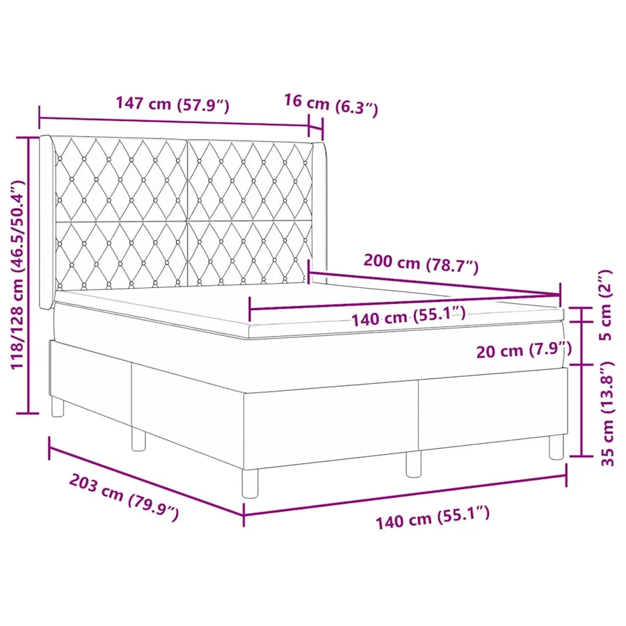 Lit à ressorts avec matelas Gris clair 140 x 200 cm Velours - 12