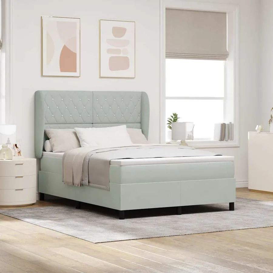 Lit à ressorts avec matelas Gris clair 200 x 140 cm Velours