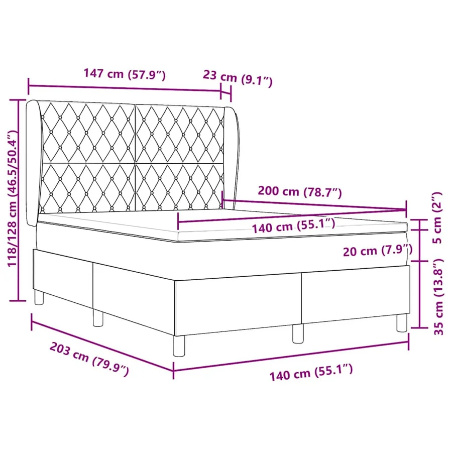 Lit à ressorts avec matelas Gris clair 200 x 140 cm Velours - 12