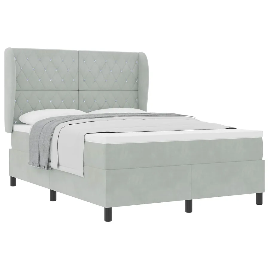 Lit à ressorts avec matelas Gris clair 200 x 140 cm Velours - 2