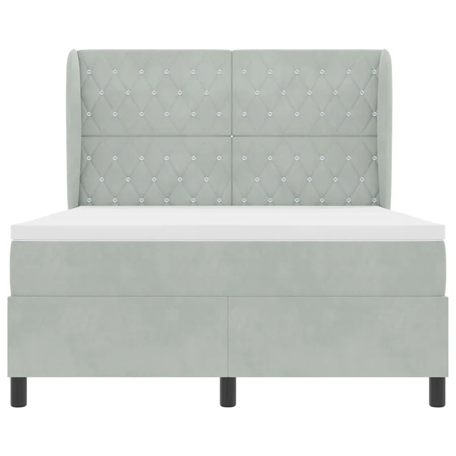 Lit à ressorts avec matelas Gris clair 200 x 140 cm Velours - 7