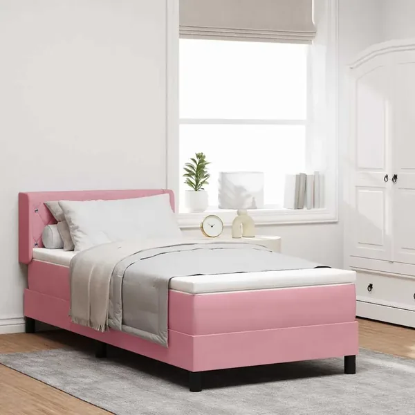 Lit à ressorts avec tête de lit Rose 190 x 90 cm Velours