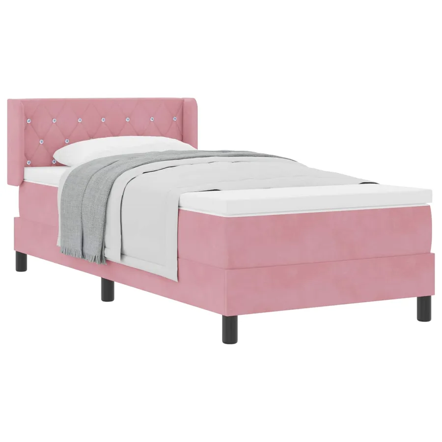 Lit à ressorts avec tête de lit Rose 190 x 90 cm Velours - 2