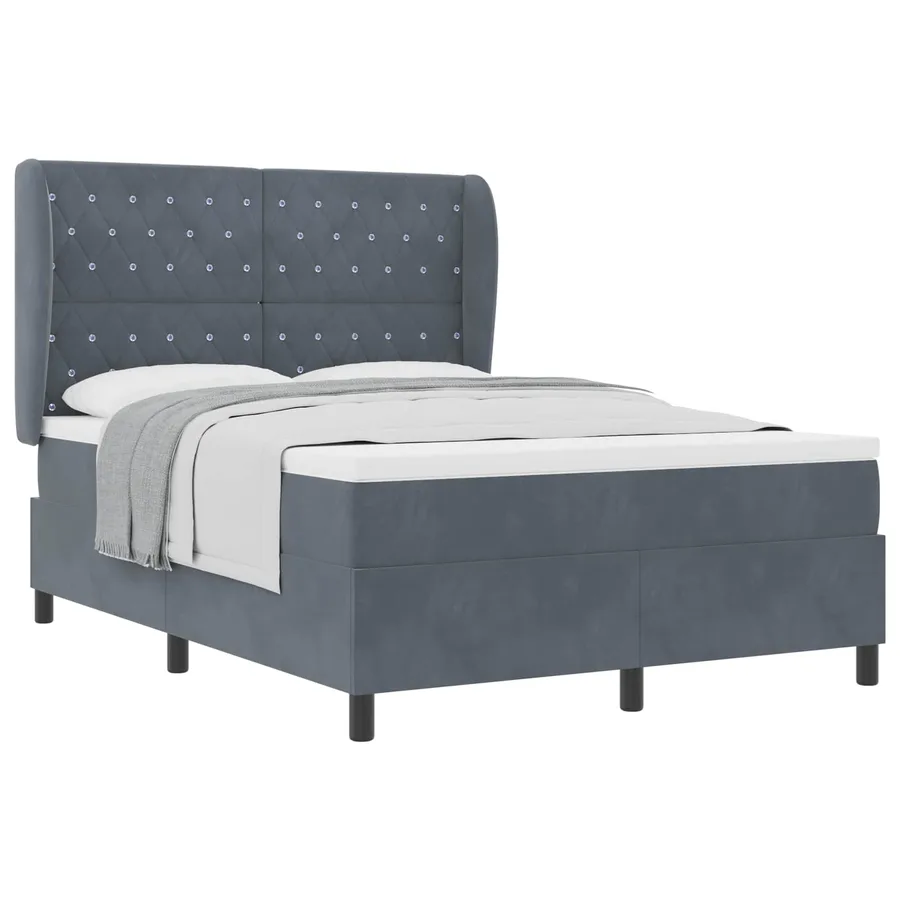 Lit à ressorts avec matelas Gris foncé 190 x 140 cm Velours - 2