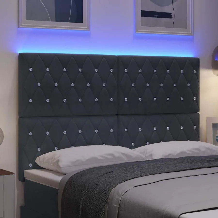 Tête de lit LED avec bandes LED Gris foncé 144 cm Velours - 4