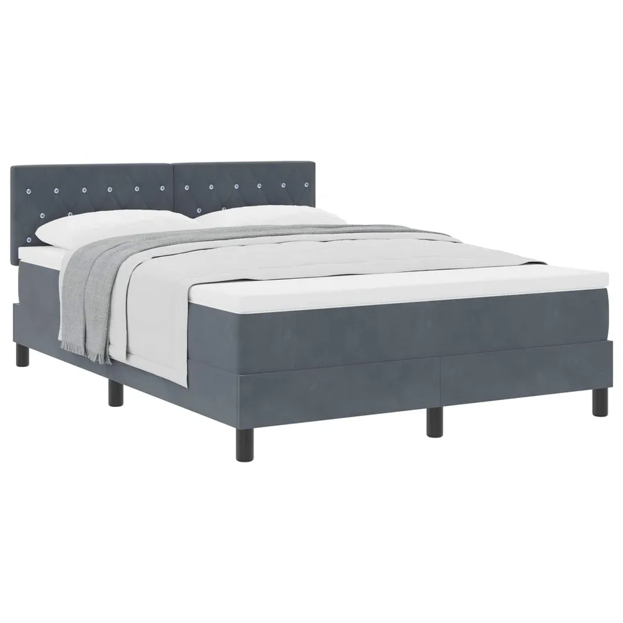 Lit à ressorts avec matelas Gris foncé 140 x 190 cm Velours - 2