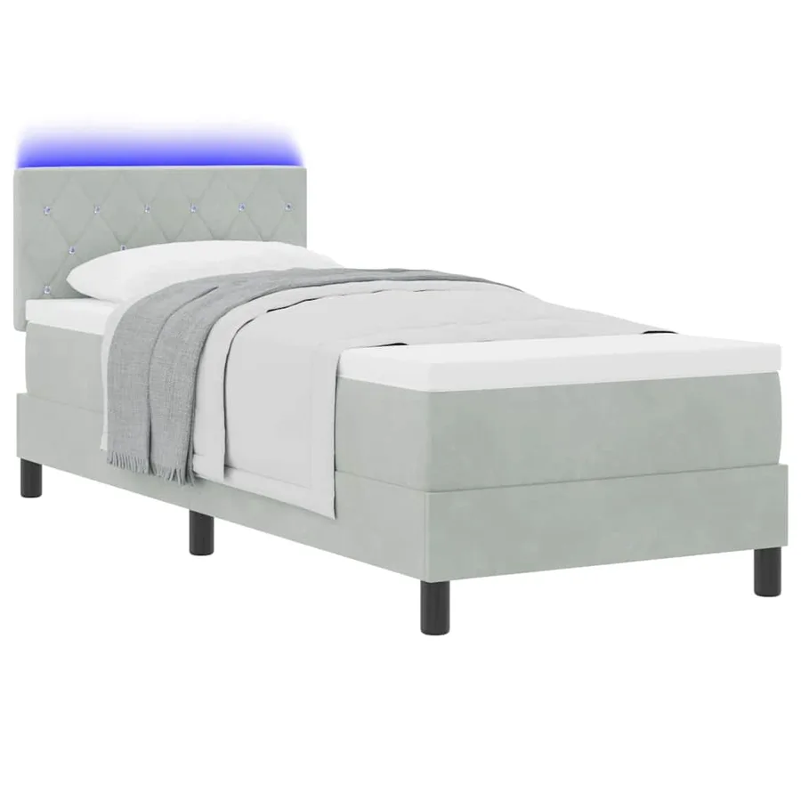 Lit à ressort LED avec matelas Gris clair 80 x 200 cm Velours - 3