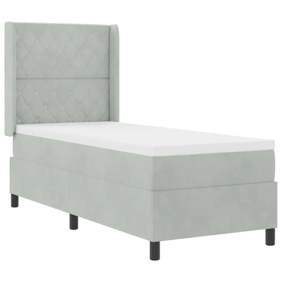 Lit à ressorts avec matelas Gris clair 80 x 200 cm Velours - 2