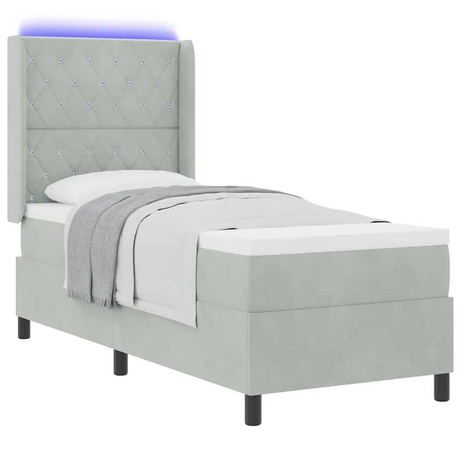 Lit à ressorts avec matelas Gris clair 80 x 200 cm Velours - 3