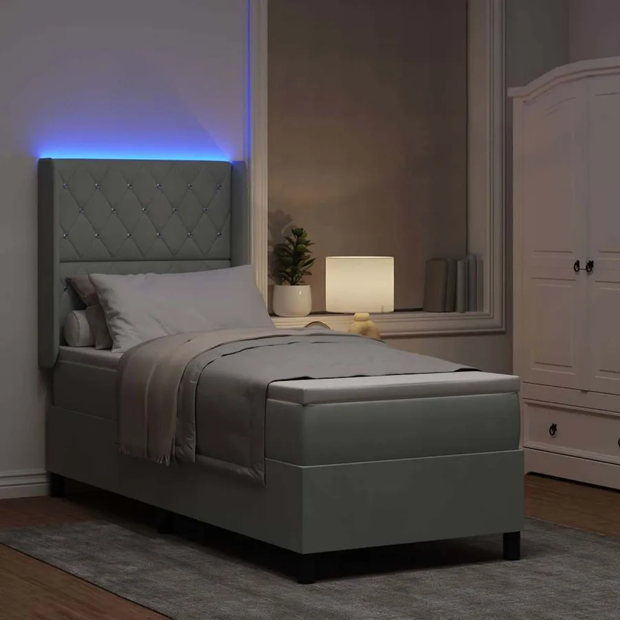 Lit à ressorts avec matelas Gris clair 80 x 200 cm Velours - 5