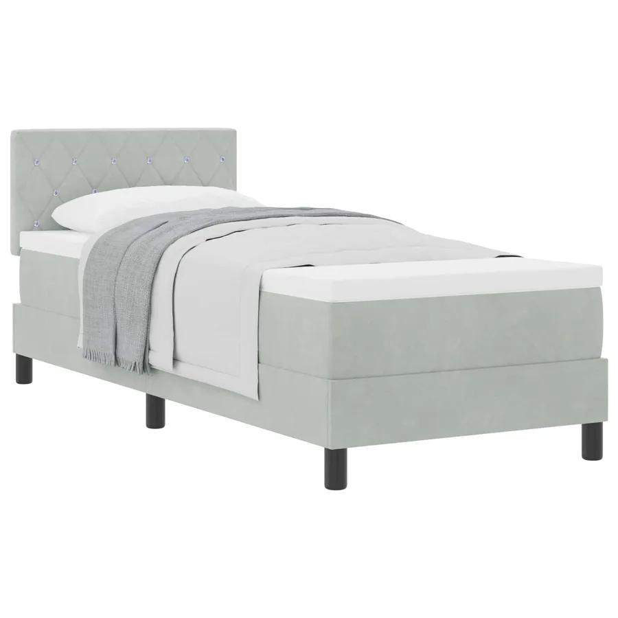 Lit à ressorts avec matelas Gris clair 80 x 200 cm Velours - 2