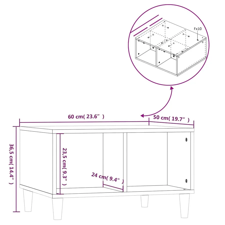 Table basse Blanc brillant 60x50x36,5 cm Bois d'ingénierie - 8