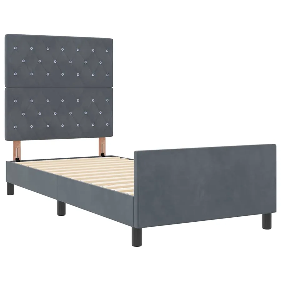 Lit à ressorts avec tête de lit Gris foncé 90 x 190 cm Velours - 5