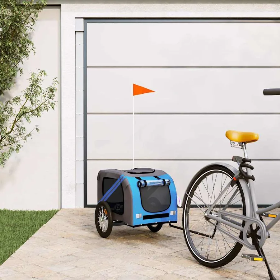 Remorque de vélo pour animaux de compagnie bleu et gris