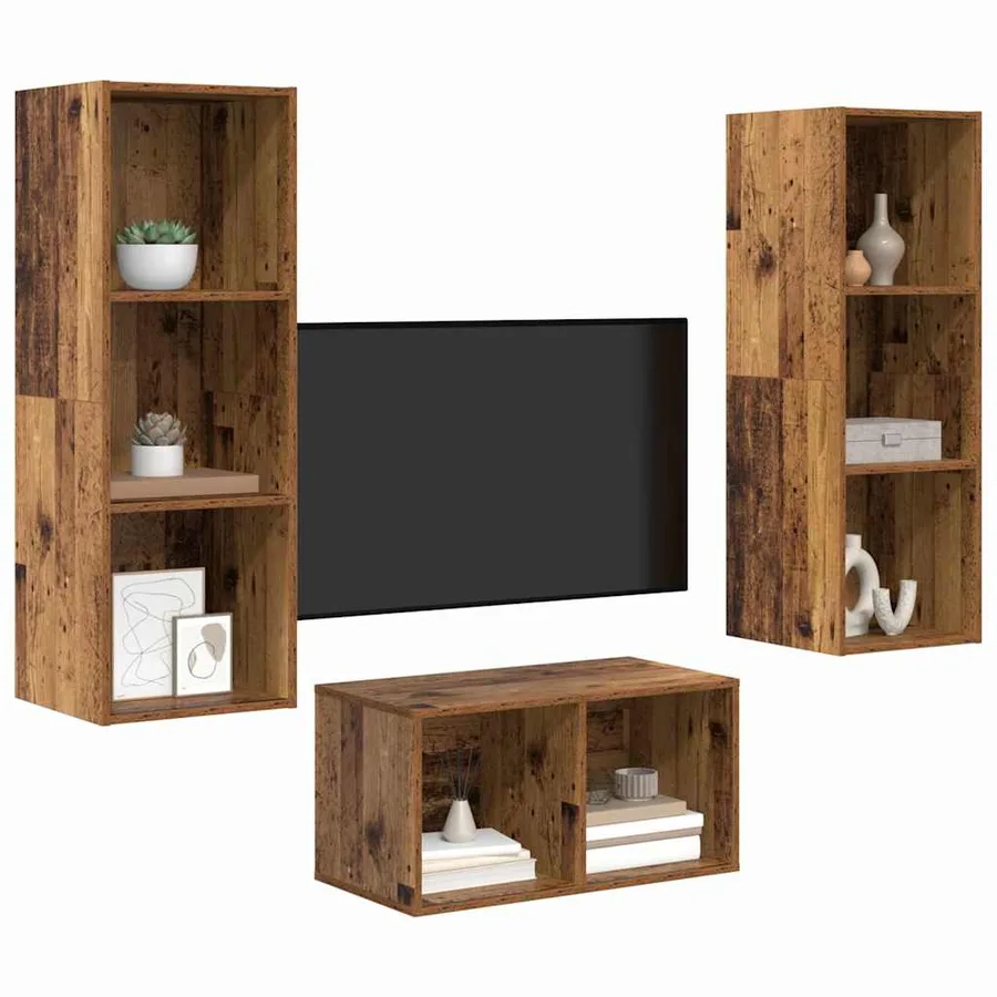 Ensemble meuble TV Montage mural Bois Ancien 37 x 37 x 107 cm - 3
