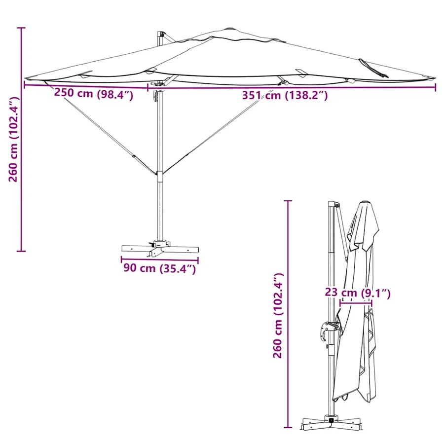 Parasol Noir 351 x 250 x 260 cm Polyester et Aluminium - 13