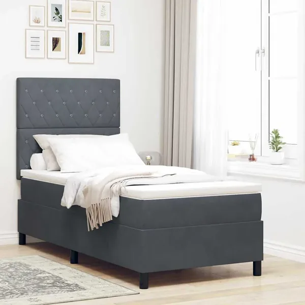 Lit à ressort LED avec matelas Gris foncé 90 x 190 cm Velours