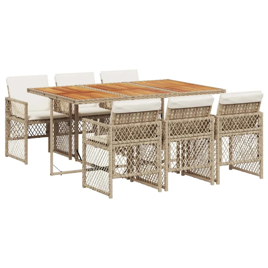 Ensemble à manger de jardin et coussins 7 pcs beige poly rotin - 2
