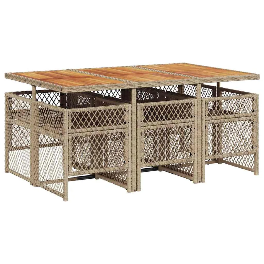 Ensemble à manger de jardin et coussins 7 pcs beige poly rotin - 5