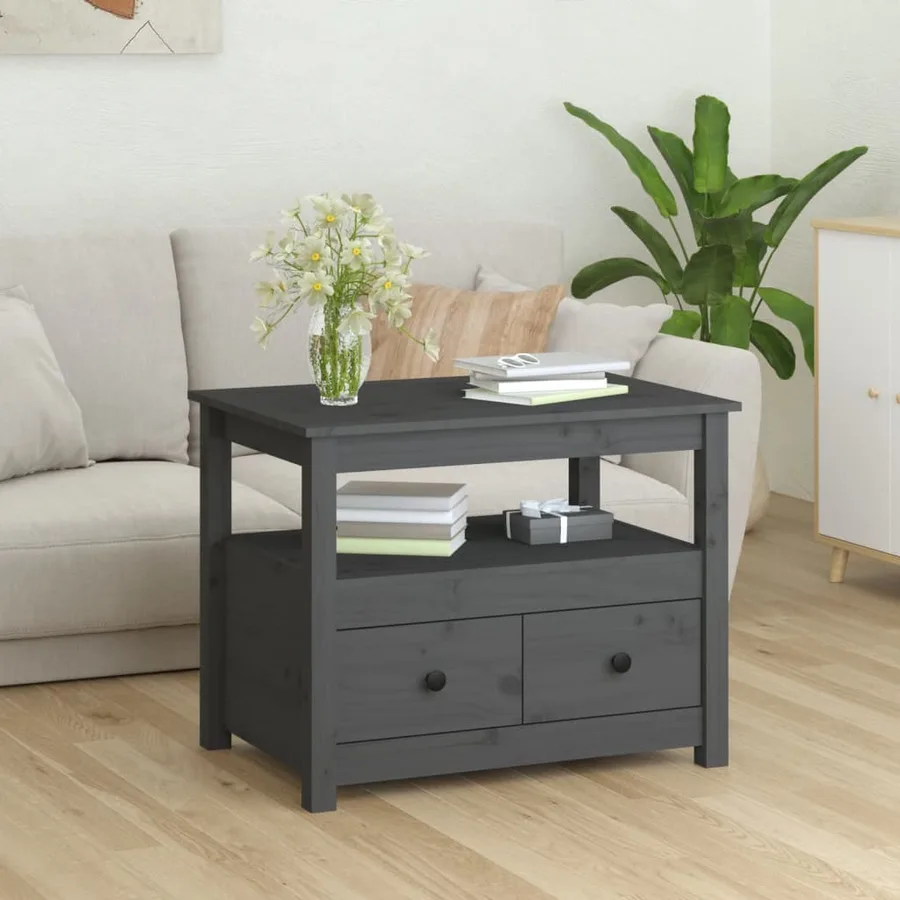 Table basse Gris 71x49x55 cm Bois massif de pin - 3