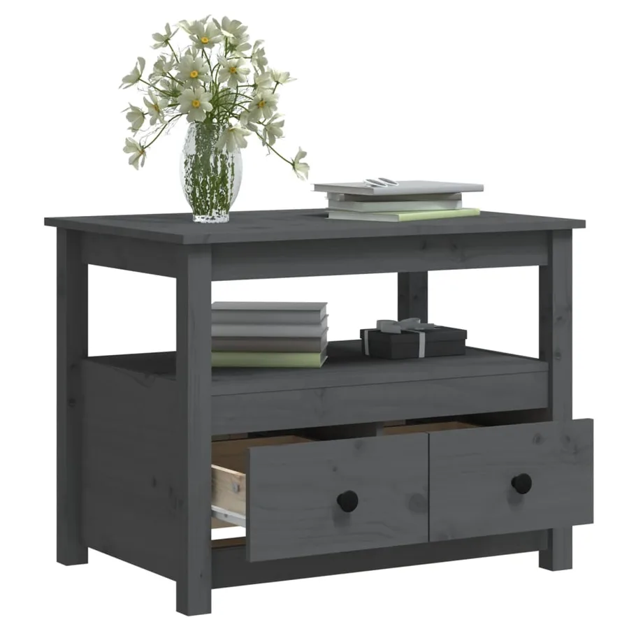Table basse Gris 71x49x55 cm Bois massif de pin - 6